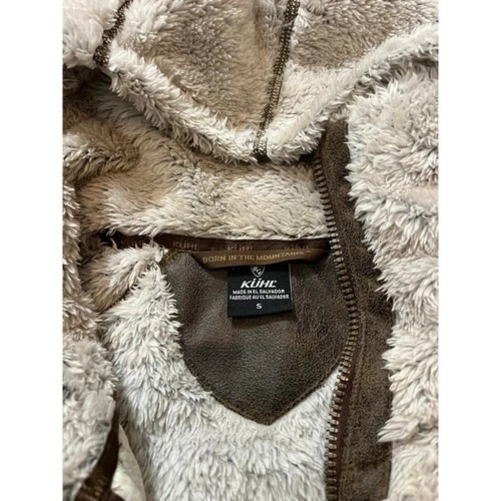 Kuhl Flight Jacket Deep Pile Fleece Sherpa Full Zip Hood Pockets Stone Women's S - Picture 5 of 6
